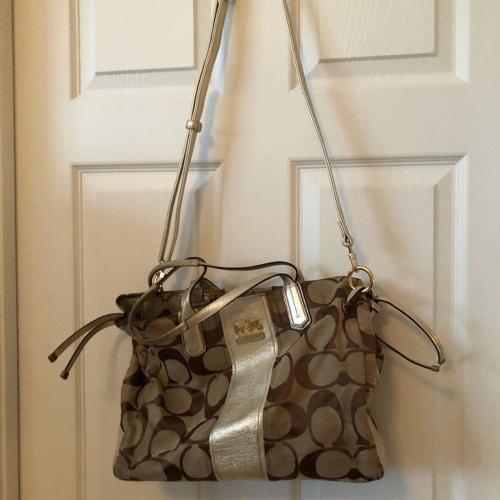 Coach Signature Purse, Khakl with Gold Trim